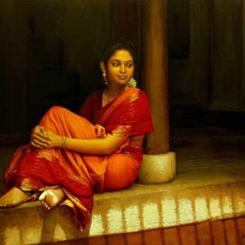 Painting titled "self conversation" by S.Elayaraja, Original Artwork, Oil