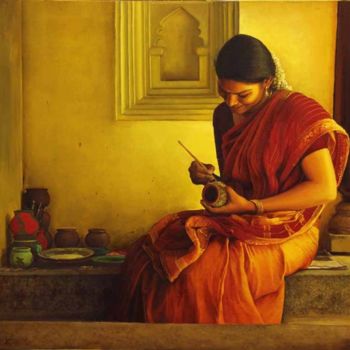 Ζωγραφική με τίτλο "colorfull thaughts" από S.Elayaraja, Αυθεντικά έργα τέχνης, Λάδι