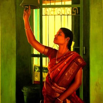 Ζωγραφική με τίτλο "Divotee" από S.Elayaraja, Αυθεντικά έργα τέχνης, Λάδι