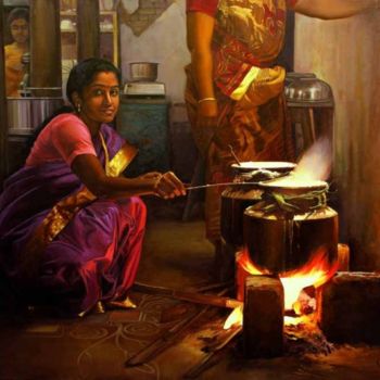 Painting titled "pongal pandigai" by S.Elayaraja, Original Artwork