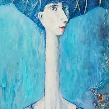 Painting titled "The girl in blue" by Elena Dobrynina, Original Artwork, Oil