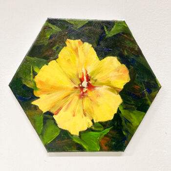 Painting titled "Flower 1" by Elena Dobrynina, Original Artwork, Oil Mounted on Wood Panel