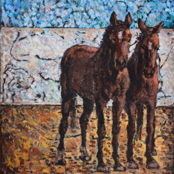 绘画 标题为“Horses in Villacana” 由Elena Done, 原创艺术品, 油 安装在木质担架架上