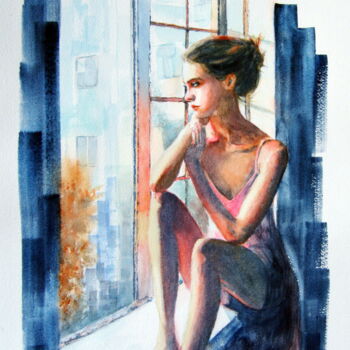 Pintura titulada "Stay home" por Elena Gaivoronskaia, Obra de arte original, Acuarela