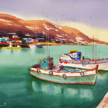 Peinture intitulée "Holiday in Cyprus" par Elena Gaivoronskaia, Œuvre d'art originale, Aquarelle