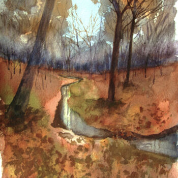 Ζωγραφική με τίτλο "Autumn park" από Elena Gaivoronskaia, Αυθεντικά έργα τέχνης, Ακουαρέλα