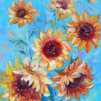 Pintura intitulada "Sunflowers of Peace" por Elena Hontar, Obras de arte originais, Óleo