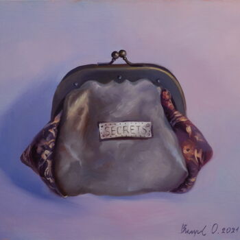 Painting titled ""Wallet"" by Elena I Gennady Vylusk (Goshiki), Original Artwork, Oil Mounted on Wood Stretcher frame