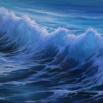 Painting titled ""Wave"" by Elena I Gennady Vylusk (Goshiki), Original Artwork, Oil Mounted on Wood Stretcher frame