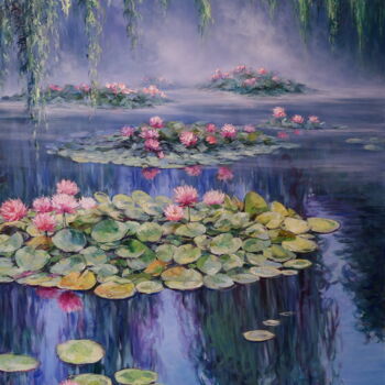 Malerei mit dem Titel ""Fog on the Pond"" von Elena I Gennady Vylusk (Goshiki), Original-Kunstwerk, Öl Auf Keilrahmen aus Ho…