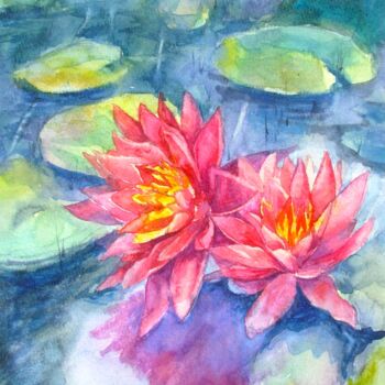 Pintura titulada "Water-lilies Floral…" por Elena Ivanova, Obra de arte original, Acuarela