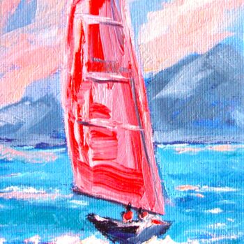 Malarstwo zatytułowany „Yacht 2 of 3 Seasca…” autorstwa Elena Ivanova, Oryginalna praca, Olej Zamontowany na Drewniana rama…