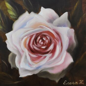 Painting titled "Gentle Rose" by Elena Kozyutenko, Original Artwork, Oil Mounted on Wood Stretcher frame