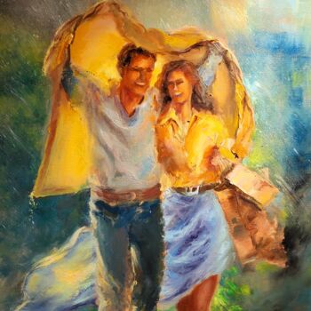 Painting titled "Let it rain" by Elena Mardashova, Original Artwork, Oil