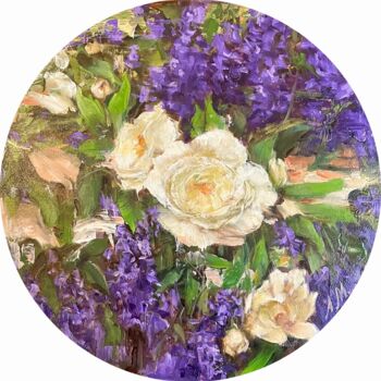 Malerei mit dem Titel "Roses and Lavender" von Elena Mashajeva-Agraphiotis, Original-Kunstwerk, Öl