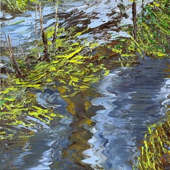 Malerei mit dem Titel "River flood in spri…" von Elena Mashajeva-Agraphiotis, Original-Kunstwerk, Öl