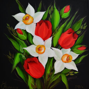 Pintura intitulada "Весенние цветы ориг…" por Elena Miftakhova, Obras de arte originais, Óleo