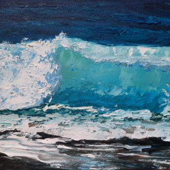 Painting titled "Wave turquoise №2" by Elena Petrova, Original Artwork, Oil