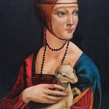 Malerei mit dem Titel "Lady with an ermine." von Elena Pimenova, Original-Kunstwerk, Öl