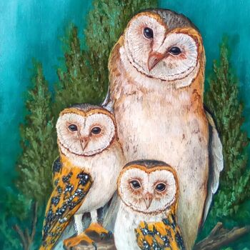 Malarstwo zatytułowany „Barn owl nest.” autorstwa Елена Пименова, Oryginalna praca, Olej