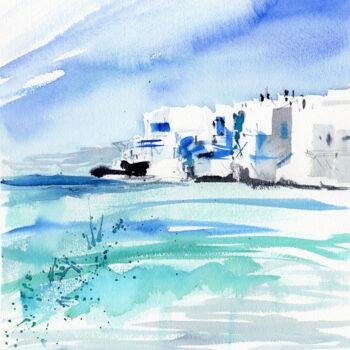 Peinture intitulée "Greece. Turquoise s…" par Elena Poigina, Œuvre d'art originale, Aquarelle