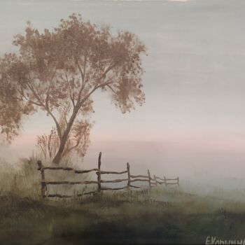Peinture intitulée "Дерево на рассвете" par Elena Ulshina, Œuvre d'art originale, Huile Monté sur Panneau de bois