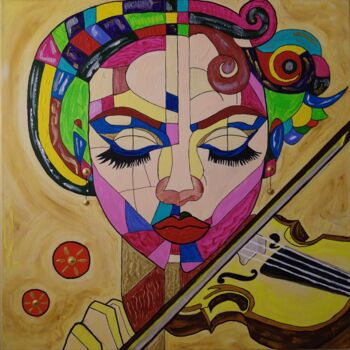 제목이 "Violin 02."인 미술작품 Elena Wink로, 원작, 아크릴 나무 들것 프레임에 장착됨