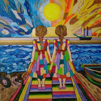 Malarstwo zatytułowany „Twins 01.” autorstwa Elena Wink, Oryginalna praca, Akryl Zamontowany na Drewniana rama noszy