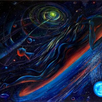 Schilderij getiteld "Cosmic surfing"" door Elena Zimovets, Origineel Kunstwerk, Acryl