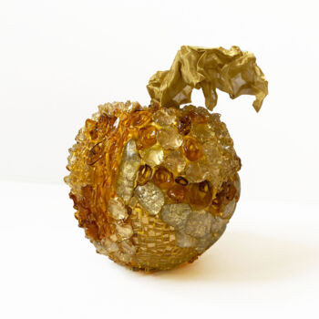 Sculpture titled "Golden Apple" by Elena Kirillova, Original Artwork, Mosaic