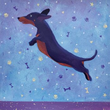 Schilderij getiteld "dachshund" door Eleonora Rom, Origineel Kunstwerk, Acryl