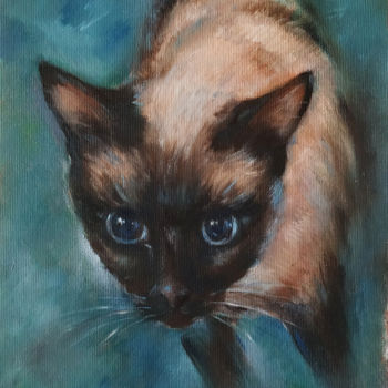 Pittura intitolato "Siamese cat paintin…" da Eleonora Taranova, Opera d'arte originale, Olio