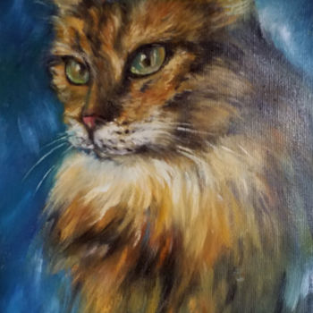 Painting titled "Ginger cat portrait…" by Eleonora Taranova, Original Artwork, Oil