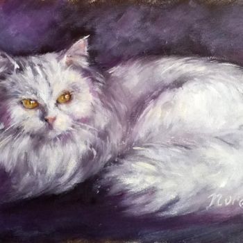 Pintura titulada "White cat custom pe…" por Eleonora Taranova, Obra de arte original, Oleo