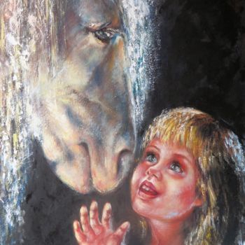 "Horse and Little Gi…" başlıklı Tablo Eleonora Taranova tarafından, Orijinal sanat, Petrol Ahşap Sedye çerçevesi üzerine mon…