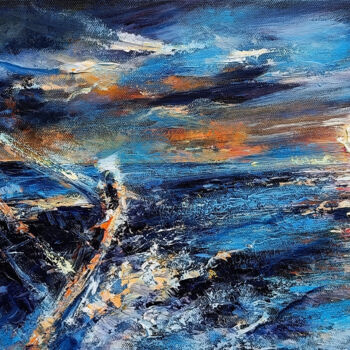 Peinture intitulée "Sunset. Boat" par Eleonora Taranova, Œuvre d'art originale, Huile Monté sur Châssis en bois