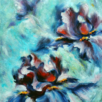 Painting titled "Purple Iris: Spring…" by Eleonora Taranova, Original Artwork, Oil Mounted on Wood Stretcher frame