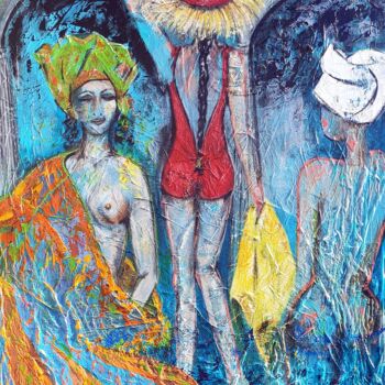 Schilderij getiteld "Le maillot de bain…" door Eliane Perrier, Origineel Kunstwerk, Acryl Gemonteerd op Frame voor houten br…