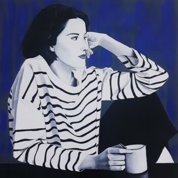 Malerei mit dem Titel "Grey and Blue" von Elif Yaman, Original-Kunstwerk, Acryl Auf Keilrahmen aus Holz montiert