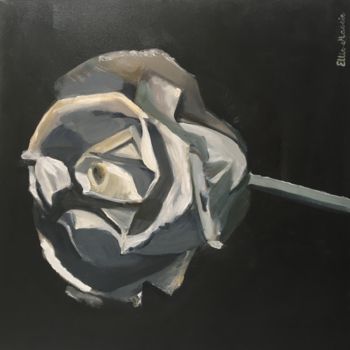 Painting titled "Rose blanche" by Elisabeth Massie, Original Artwork, Oil