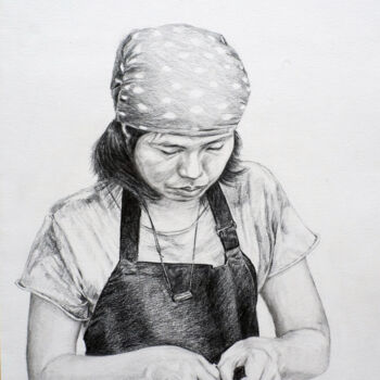 "thai worker" başlıklı Resim Elina Evstig tarafından, Orijinal sanat, Kalem