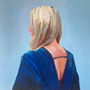 Painting titled "blue dress" by Elina Evstig, Original Artwork, Oil