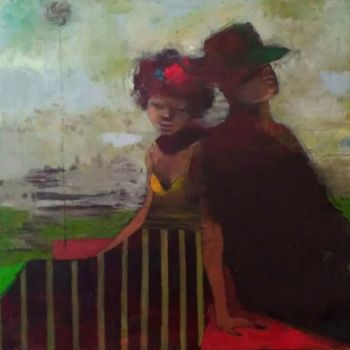 Painting titled "Two on the roof. Oi…" by Elinor Brodsky, Original Artwork, Oil