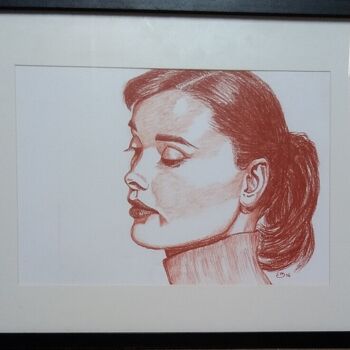 Disegno intitolato "Audrey Hepburn" da Élisa Brun, Opera d'arte originale, Carbone
