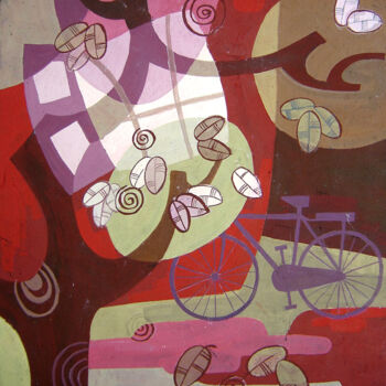 Ζωγραφική με τίτλο "The old bicycle in…" από Elisa Quynh, Αυθεντικά έργα τέχνης, Ακρυλικό