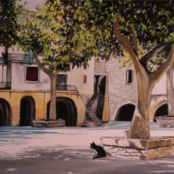 Peinture intitulée ""Place du Marché"…" par Elisabeth Begot, Œuvre d'art originale, Acrylique
