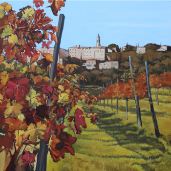 Pittura intitolato "Automne à Castillon…" da Elisabeth Begot, Opera d'arte originale, Acrilico