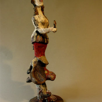 Sculpture titled "femme au miroir et…" by Elisabeth Brainos, Original Artwork, Terra cotta