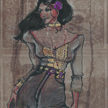 Dibujo titulada "La Gitane VIII" por Elisabeth Tiffon (Eli TIFFON CUENCA), Obra de arte original, Tinta