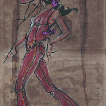 Tekening getiteld "La Gitane IX" door Elisabeth Tiffon (Eli TIFFON CUENCA), Origineel Kunstwerk, Inkt